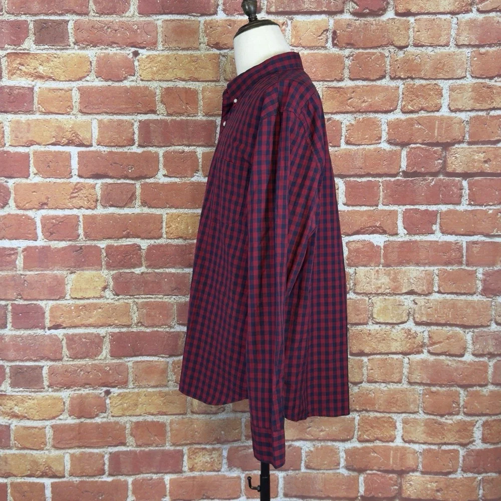 J Crew Mens XXL‎ Slim Fit Stretch Button Down Long Sleeve Shirt Navy Red Plaid